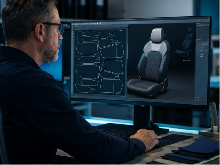 CAD szabásminta-fejlesztés Optitex munkaállomáson, 3D ülés-szimuláció